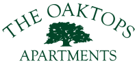 The Oaktops Apartments Logo with green type and tree